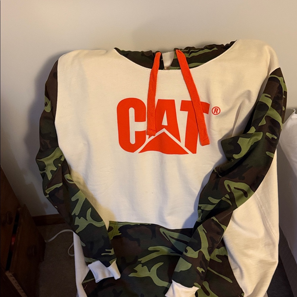 CAT Camo Hoodie with Orange Logo